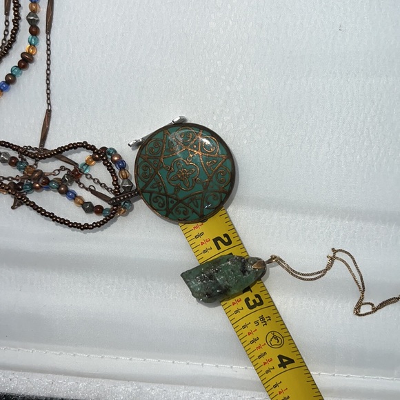 Avon Metal Enamel Bead 3 layer Necklace & SL Green Pendant Necklace - Picture 15 of 15